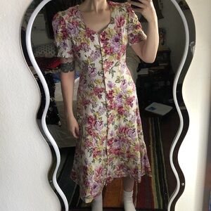 Pink floral maxi dress with shoulder pads